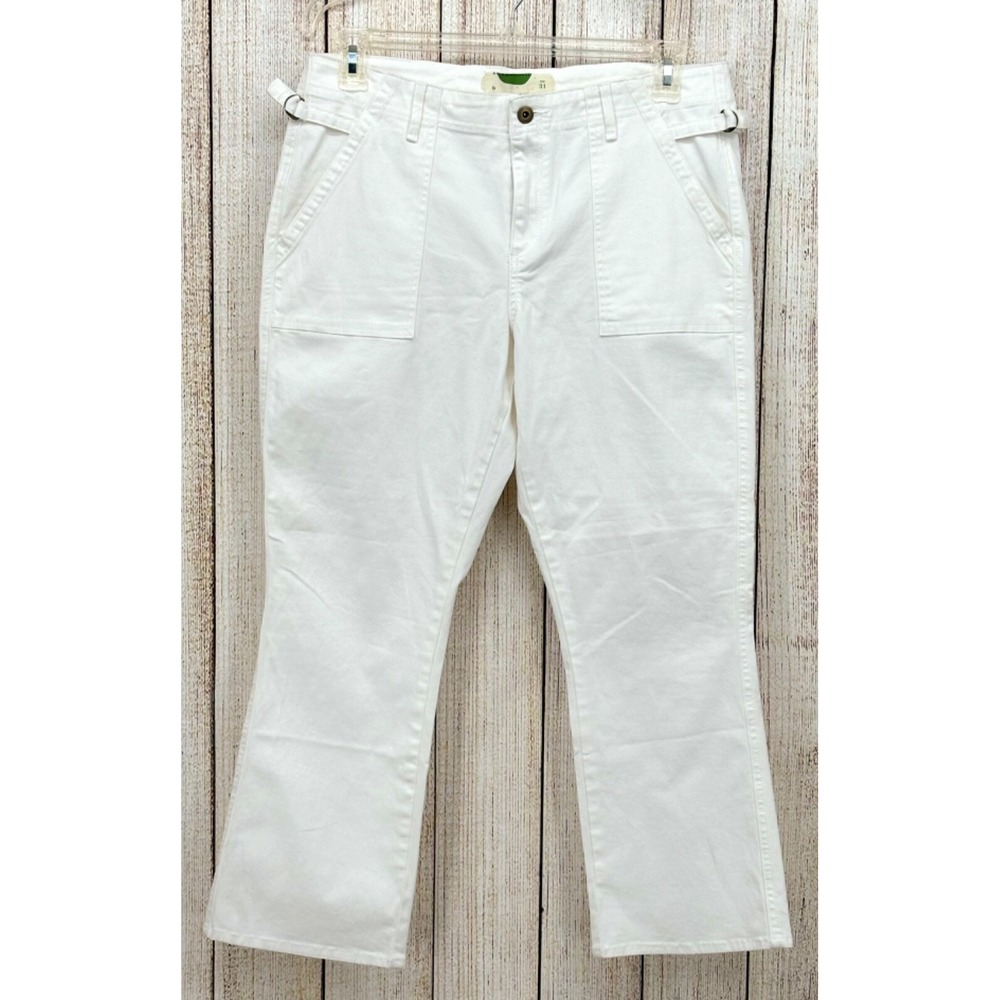 Anthropologie Utility Ankle Crop Pants Size 31 Straight Hem High Waist White